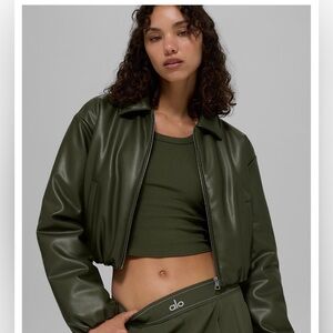 ALO Yoga Women's Dark Green Leather Jacket